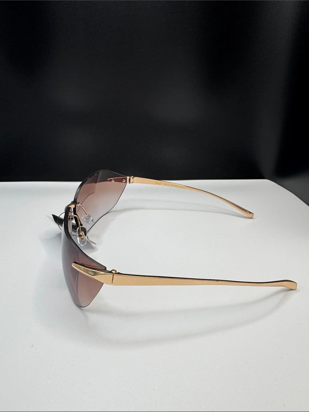 Men's Rimless Gradient Sunglasses - Gold Frame, Brown Lenses